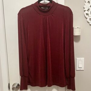 Kim & Cami Maroon Stretch Mock Neck Long Sleeve Shimmer Blouse Top Women’s XL